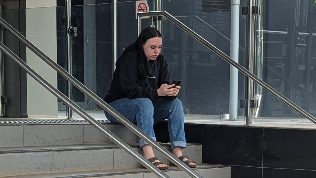 Trixie Ann Karoline McMahon, 21, sits outside Toowoomba Magistrates Court on October 16, 2024. Picture: Chronicle