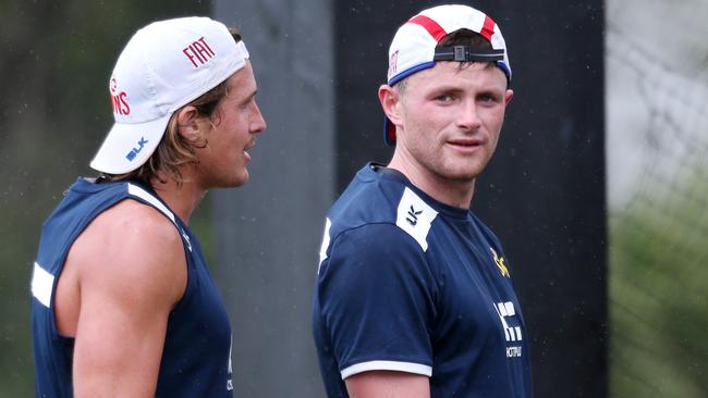 Former Lion Pearce Hanley (right) meets David Swallow. Picture: Nigel Hallett