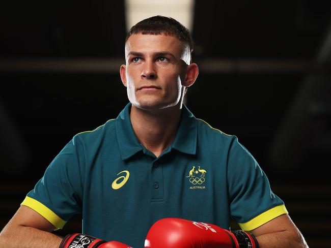 CANBERRA, AUSTRALIA - MARCH 15:  Harry Garside poses during the Australian 2024 Paris Olympic Games Boxing Squad Announcement at AIS Combat Centre on March 15, 2024 in Canberra, Australia. (Photo by Matt King/Getty Images for AOC)