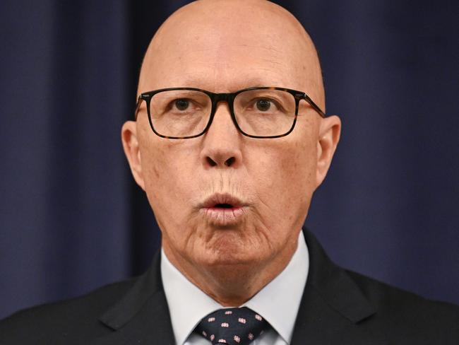 CANBERRA, AUSTRALIA  - NewsWire Photos - February 6, 2025: Leader of the Opposition Peter Dutton and Senator James Paterson hold press conference at Parliament House in Canberra NewsWire / Martin Ollman