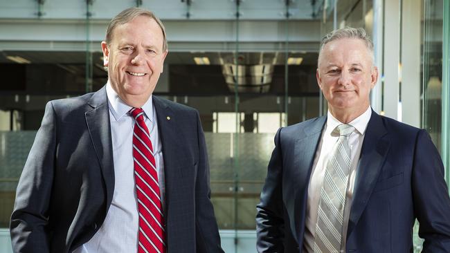 Nine CEO Hugh Marks, right, with chairman Peter Costello. Picture: John Feder