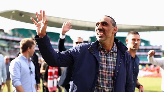 Adam Goodes was among the 2012 Swans premiership heroes who completed a lap of honour at the SCG on Saturday. Picture: Getty Images