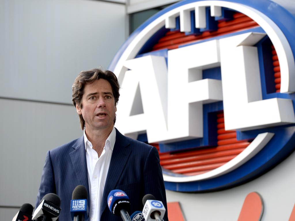 AFL chief executive Gillon McLachlan speaks to the media.