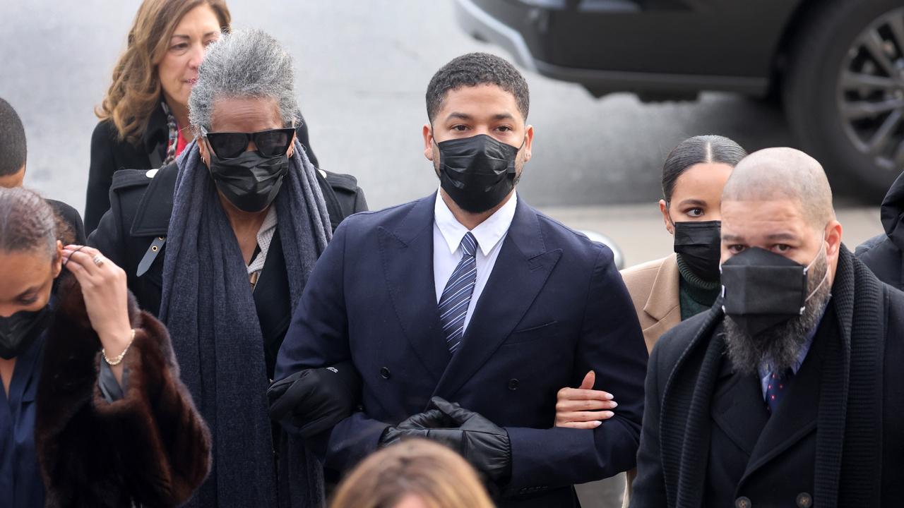 Jussie Smollett arrives with family and lawyers for the first day of his trial for reportedly staging an attack on himself at the Leighton Criminal Courthouse. Picture: Scott Olson/Getty Images/AFP