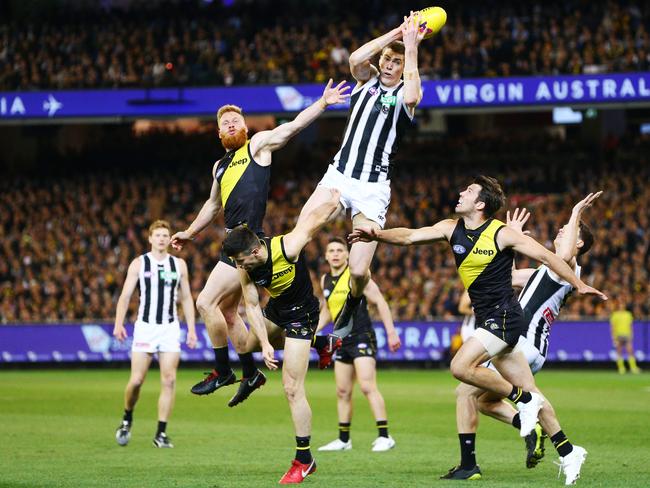 Mason Cox announced himself to the league in 2018 with one of the greatest preliminary final performances of all time. (Photo by Michael Dodge/AFL Media/Getty Images)