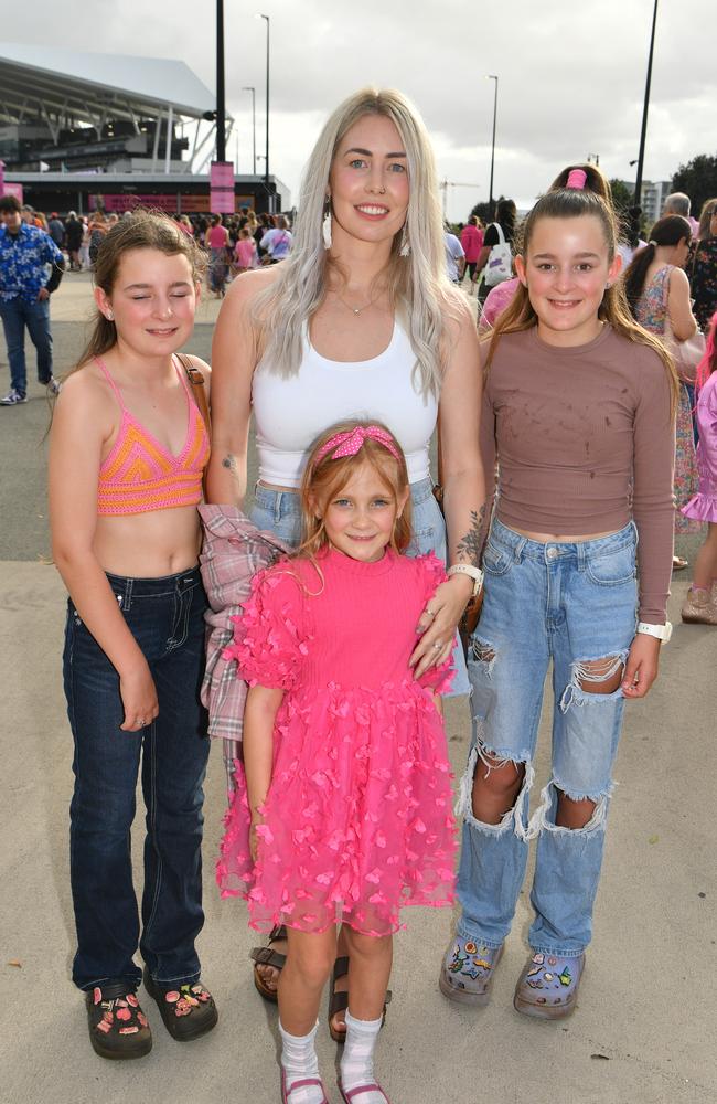 Socials at Pink convert at Townsville's Quensland Country Bank Stadium. Jessica Brayden with Taylah, Skye and Indigo. Picture: Evan Morgan