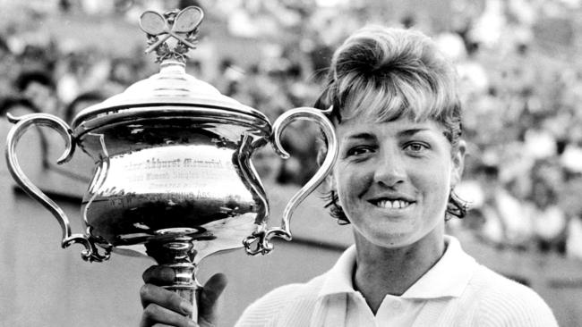 Margaret Court after winning the Australian women’s singles title in 1965 at Kooyong.