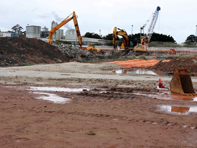 Bulldozers roll in for the breaking ground at Camellia for the light rail project. Picture: AAP Image / Angelo Velardo