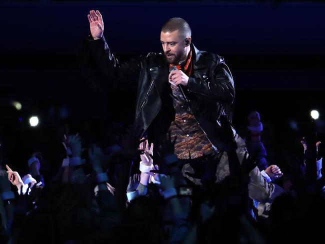 Justin Timberlake performs during the Pepsi Super Bowl LII Halftime Show at US Bank Stadium in Minneapolis, Minnesota. Picture: Andy Lyons/Getty Images