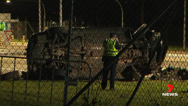 Police say the driver and two passengers fled but were apprehended on the base. Images: 7NEWS Adelaide