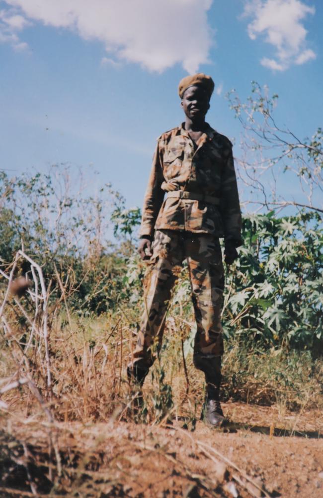 Former child soldier Ayik Chut as a Sudanese People's Liberation Army soldier.