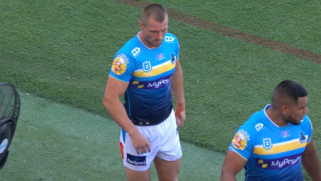 Kieran Foran of the Ttians heads to the bench. Fox League.