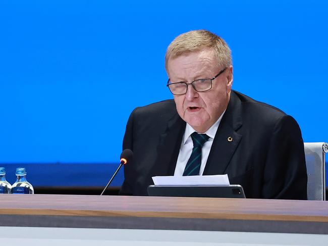 PARIS FRANCE - JULY 24: John Coates of Australia addresses during a IOC Session meeting ahead of the Paris 2024 Olympic Games on July 24, 2024 in Paris, France. (Photo by Arturo Holmes/Getty Images)