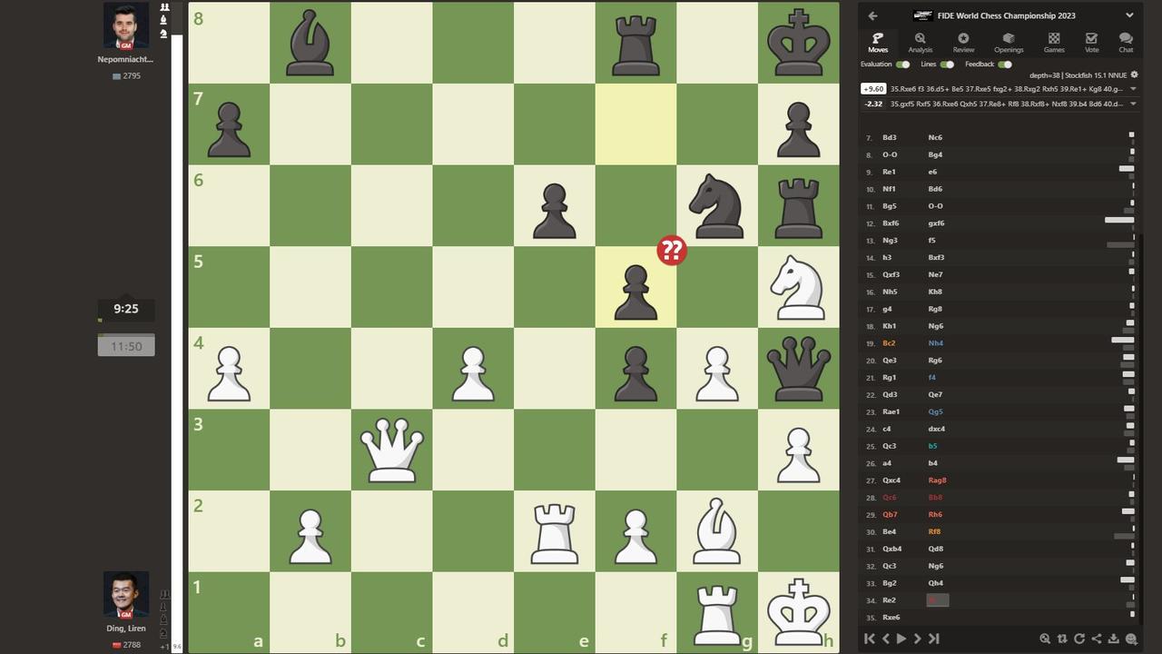 Ian Nepomniachtchi’s big blunder 34. f5. Picture: Chess.com