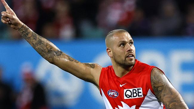 Lance Franklin celebrates a goal. Picture: Phil Hillyard