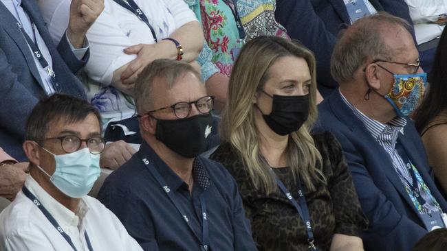 Albanese and his girlfriend Jodie Haydon at the Australian Open mens’ final in January. Picture: Arsineh Houspian