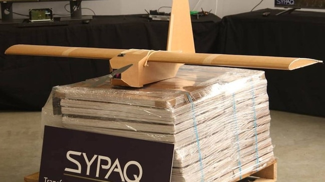 SYPAQ’s Corvo drones, made of waxed cardboard and rubber bands, have been shipped to Ukraine by the hundreds. Picture: SYPAQ Systems