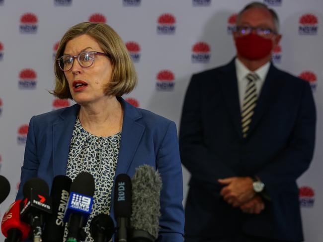 Health Minister Brad Hazzard (right) with NSW chief health officer Dr Kerry Chant. Picture: NCA NewsWire/Gaye Gerard