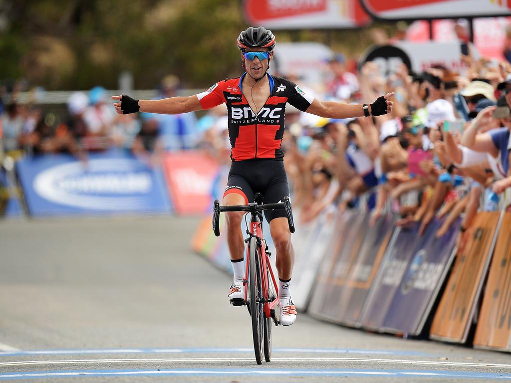 A trumphant Richie Porte celebrates winning Stage 5. Photo: Daniel Kalisz/Getty Images