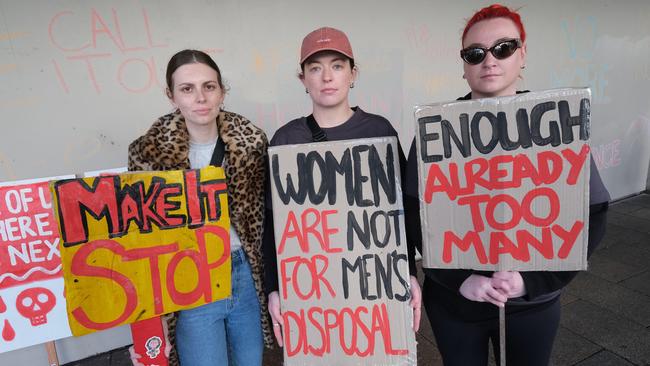 Brianna, Madison and Holly at the rally. Picture: Mark Wilson