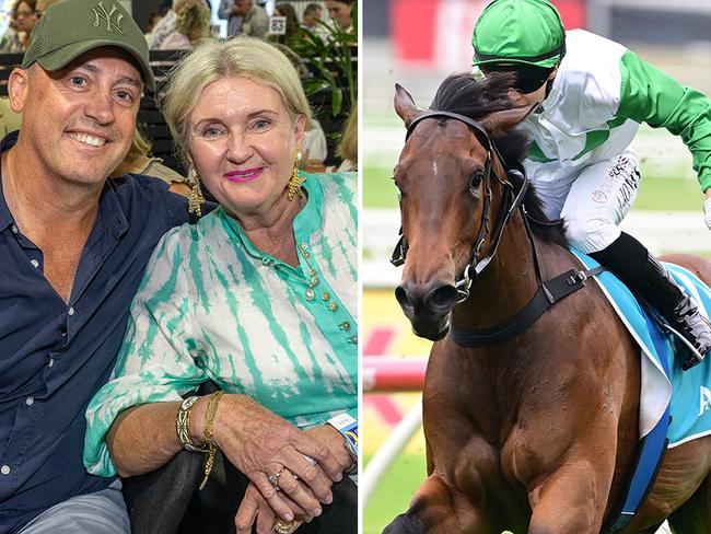 Trainer Tony Gollan with Jennifer Acton and her Magic Millions 2YO Classic hope Hi Barbie.