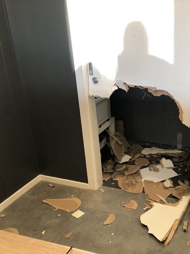 The damage caused by Will Fowles in a Canberra hotel when he could not access his luggage. Picture: Supplied