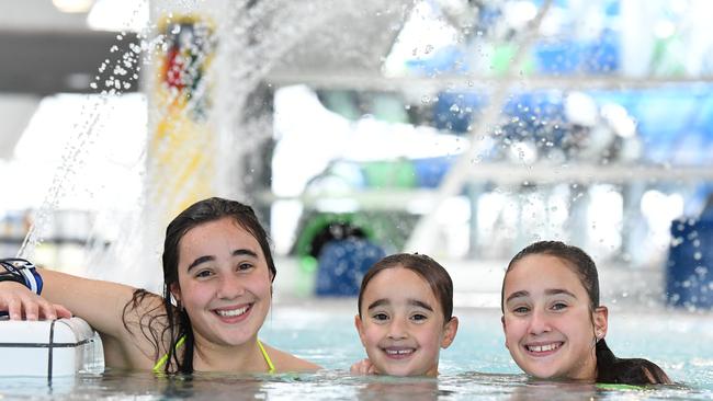 Ella, Mia and Jorja Owen at the Splash Aqua Park and Leisure Centre. Picture: James Ross