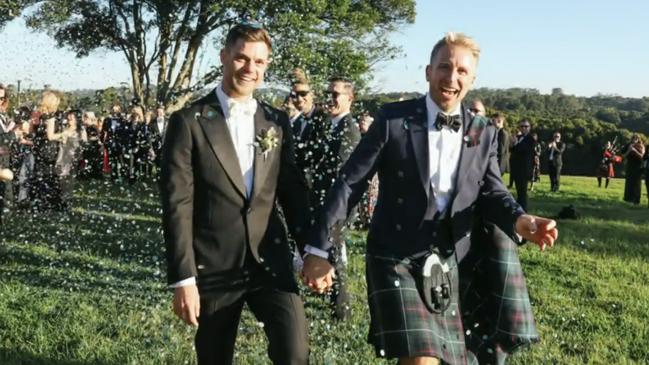 Hamish MacDonald tied the knot with partner Jacob Fitzroy. Picture: Channel 10