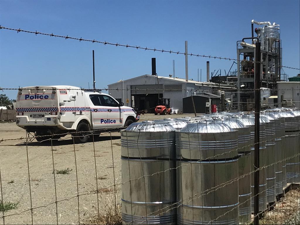 Police at the scene of the Isis Central chemical plant where a major explosion occurred on Friday night. Paramedics treated a man for significant head injuries and burns to his face and hands.