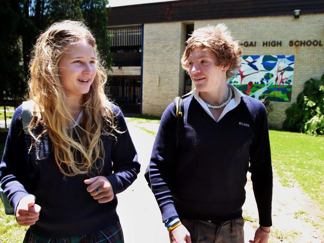 Year 9 students Chelsea Cronin and Joshua Edenhofner (both 15), talk about issues of concern such as the stress of school and study, at Ku-ring-gai Creative Arts High School, North Turramurra, Sydney. A Mission Australia survey of 50,000 young people, almost all between 11 and 19, rated the environment the most important issue facing the nation.