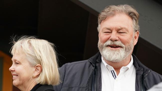 Neil Balme enjoys Richmond’s premiership celebrations with president Peggy O’Neal. Picture: AAP Image/Scott Barbour.