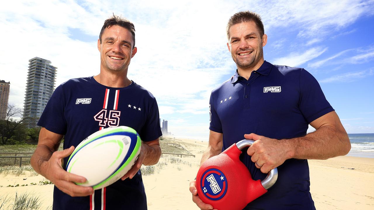 F45 Ambassadors and former All Blacks Dan Carter and Richie McCaw. Picture: Adam Head