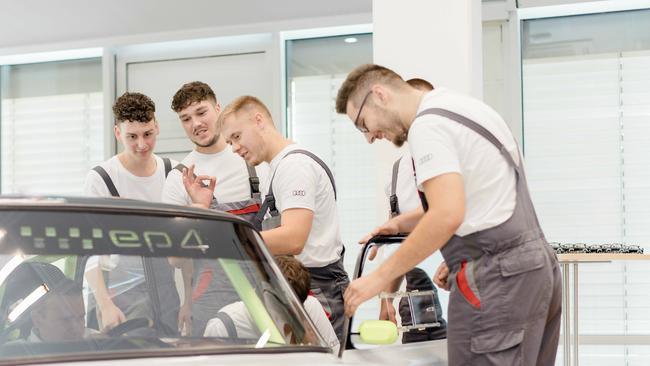 To mark the 150th anniversary of the NSU brand, apprentices from Audi Neckarsulm unveil an NSU Prinz they have converted into an electric car.