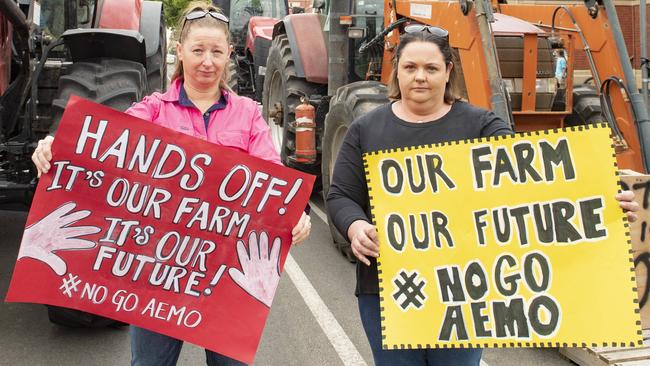 NEWS: TRACTOR RALLY St ArnaudSt Arnaud community rally together to protest powerlines being built on their farms. Community members drive their trucks and tractors down the main street of town to the town hall.Organiser Jason Barratt.PICTURED: L-R Kristie Bryce and Linda McIntyrePICTURE: ZOE PHILLIPS