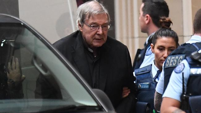 Cardinal George Pell arrives at the Supreme Court of Victoria in Melbourne today. Picture: AAP