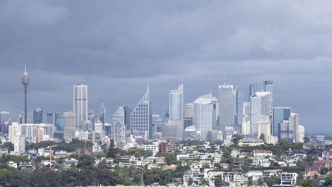 Grey skies over Sydney on Saturday. Picture: NCA NewsWire / Monique Harmer