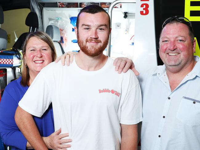 John Schiemer was dead for 24 minutes while his parents Jenny and Heath Schiemer worked on him and he came back to life. Pictured at Ambulance HQ in Eveleigh for Pride of Australia. Picture Rohan Kelly