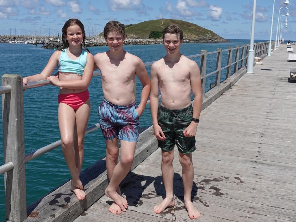 Rishayni, and twins Ezra and Seth Butterman from Moonee. Picture: Chris Knight