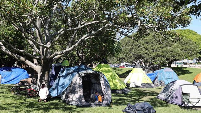 The homeless in the tent city at Southport’s Carey Park. Picture: Glenn Hampson.