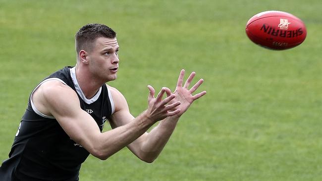 Port Adelaide ruckman Peter Ladhams trains at Adelaide Oval. Picture: Sarah Reed