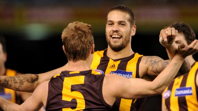 Lance Franklin will reunite with Hawthorn and current coach Sam Mitchell on Sunday when he is honoured by Hawks and Swans supporters at the MCG. Picture: Joe Castro / AAP