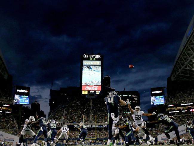 Michael Dickson #4 of the Seattle Seahawks punts the ball during a preseason game at CenturyLink Field. Picture: Getty Images