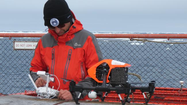 James Rennie prepares for the first flight on the Aurora Australis. Photo: Australian Antarctic Division