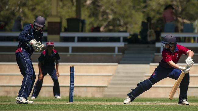 TSS Keeper Max Kemp and BSHS’s Callem McCathie as the Southport School v Brisbane State High School at The Southport School/Village Green. Picture: Glenn Campbell