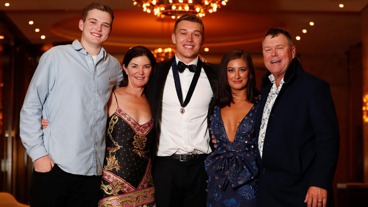 Patrick Cripps with parents Brad and Cath, brother Josh and partner Monique after winning the Brownlow Medal. Picture: Michael Willson/AFL Photos