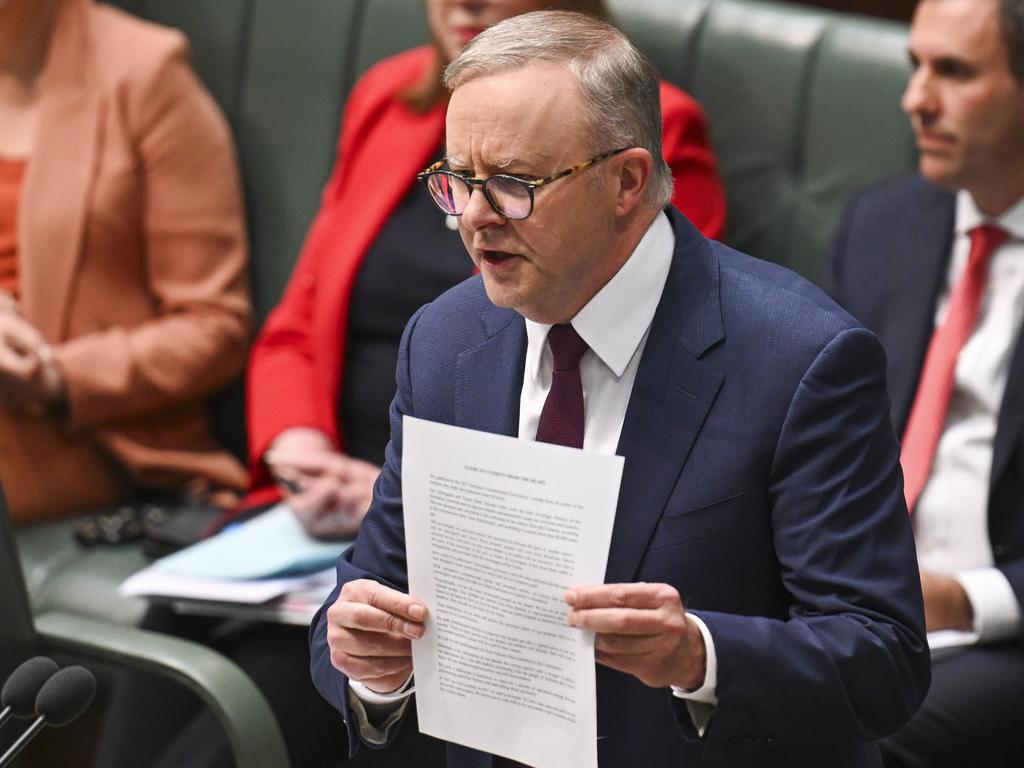 Prime Minister Anthony Albanese said in parliament on Tuesday the document was contained on one page. Picture: Martin Ollman