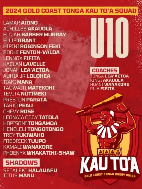 Tonga name teams for the 2024 Pacific Youth Rugby Festival. Pictured: Under-10s squad and coaches