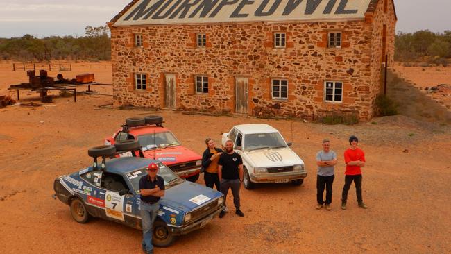 Ken Adams with Amber Tucker, Joshua Adams, Jason Adams and Levi Adams at Murnpeowie Station. Picture: Roderick Eime