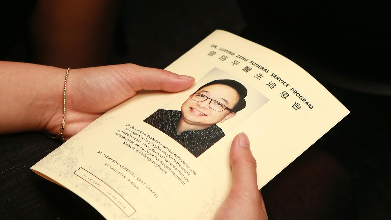 Funeral of Dr Luping Zeng at the Holland Park Mount Thompson Memorial Gardens, Holland Park, Saturday April 27, 2019. (AAP/Image Sarah Marshall)