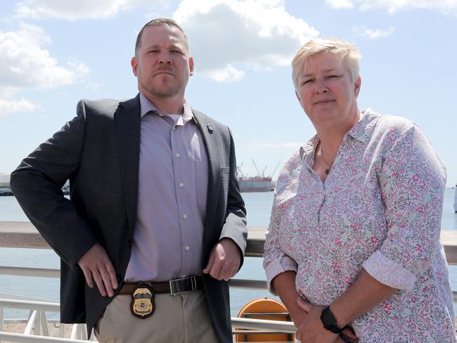 Australian Border Force inspector and Operation Jardena supply chain liaison officer, Vanessa Ruff and US Homeland Security Investigations supervisory special agent, Russell Simons. Picture: Coleman-Rayner